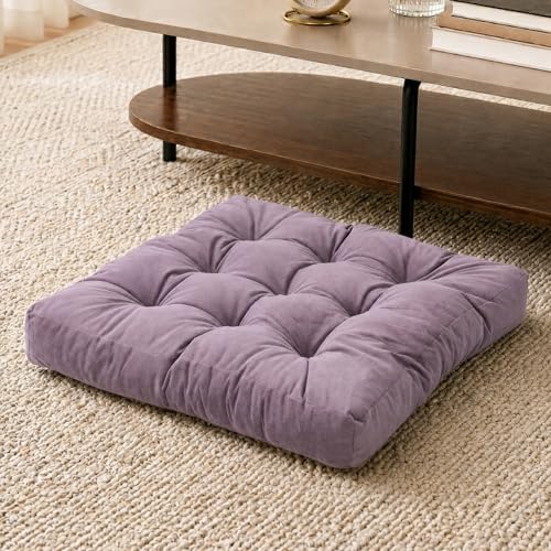 Floor Pillow for Adults, Soft Velvet Floor Cushion for Sitting, Single Square Tufted Floor Pillow for Reading Nook, Living Room, Bedroom, 22 x 22 Inch, Lavender - color: Lavender, size: 1pack