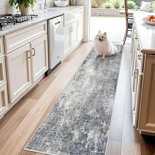 2x8 Washable Non-Slip Hallway Runner Rug – Modern Coastal Abstract Neutral Stain-Resistant Low-Pile Carpet Runner for Kitchen Entryway Bedroom Bathroom (Blue Gray,2x8) - color: Blue Gray, size: 2' x 8' (Rectangular)