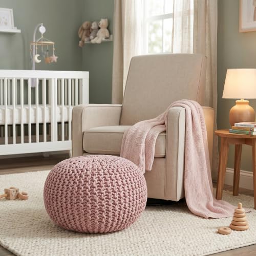 BIRDROCK HOME Round Pouf Ottoman Foot Rest - 18.5”x18.5”x15” Boho Compact Comfortable Soft Cotton Braided Foot Stool with Bean Bag Filling for Living Room, Bedroom, or Nursery (Dusty Rose) - color: Dusty Rose