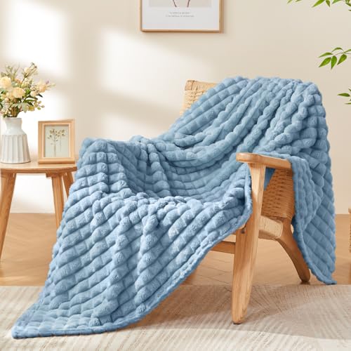 BEDELITE Blue Throw Blanket for Couch - Super Soft Lightweight 3D Checkered Fluffy Fuzzy Fleece Blanket, Luxurious Plush Cozy Blanket for Room Home Decor, Gift for Women, 50x60 inches - color: Blue, size: Throw(50"x60")