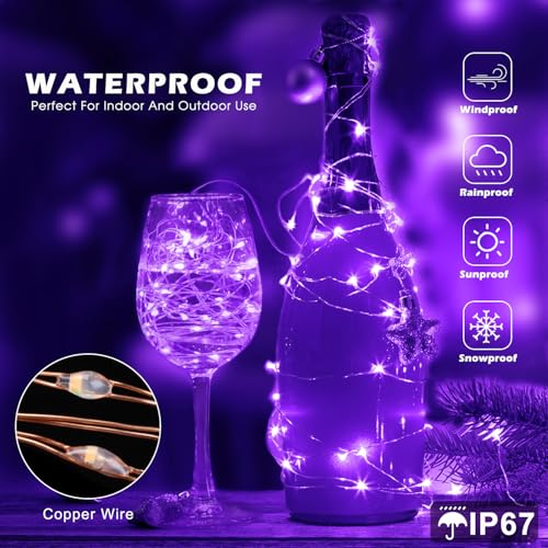 Fairy Lights 66ft 200 LED USB Twinkle String Lights Plug in Silver Wire Lights with Remote and Timer 8 Modes Outdoor Waterproof Starry Lights DIY Party Wedding Christmas Decoration（Purple） - color: Purple