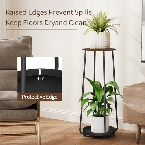 YINMIT Plant Stand Indoor, 2 Tier Wood Plant Stand, 30" Tall Vertical Flower Pot Stand, Round Corner Plant Shelf, Planter Pot Holder for Balcony Garden Patio Living Room - size: 30 In
