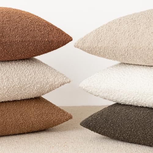 Foindtower Set of 2, Decorative Textured Boucle Throw Pillow Covers Accent Solid Pillow Cases Neutral Couch Cushion Case for Chair Sofa Bedroom Living Room Home Decor 16x16 Inch Burnt Orange Hazel - color: Autumnal, size: 16" x 16" (Pack of 2)