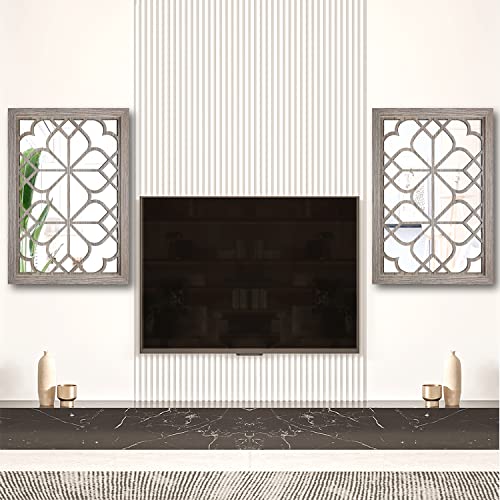 Wocred Set of 2 Rectangular Wall Mirror,Gorgeous Rustic Farmhouse Accent Mirror,Barn Wood Color Entry Mirror for Bathroom Renovation,Bedrooms,Living Rooms and More(11”x15”) - color: Barn Wood Square, size: 11x15 inch - 2 PCS