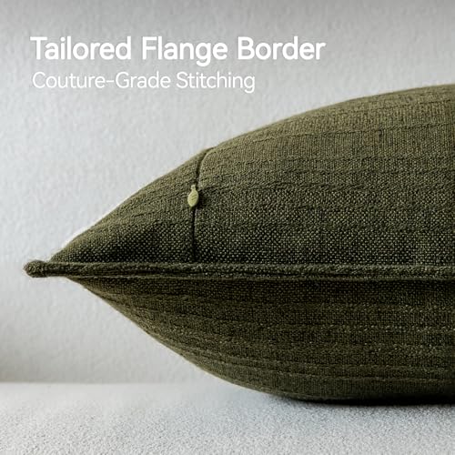 a moment Linen Pillow Covers Set of 2,Boho Farmhouse Throw Pillowcases Neutral Textured Decorative Covers for Couch Sofa,Linen Blend Accent Case Cushion Living Room Home Decor 18"x18"Dark Green - color: Dark Green, size: 18" x 18" (Pack of 2)