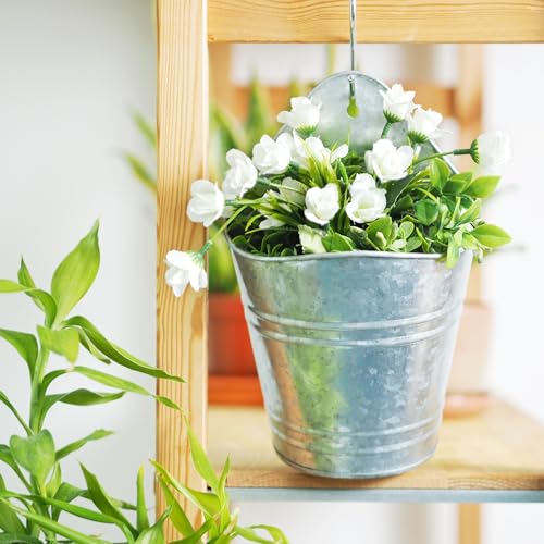 Hosley Set of 2 Galvanized Wall Planters, 10 Inch Hanging Metal Buckets for Indoor Outdoor Garden, Farmhouse Wall Decor, Rustic Patio & Balcony Planter Pots - color: Galvanized