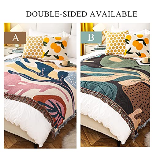 LumiSyne Double-Sided Cotton Woven Throw Blanket with Tassel Jungle Bohemian Style Tapestry Shawl Multi-Function Decorative Throws for Sofa Bed Armchair Camping Blanket Tablecloth Carpet 160x130cm - color: Fantasy