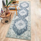MUJOO Hallway Runner Rug 2'x8' Blue Grey Long Rug Runners Boho Machine Washable Non Slip Carpet for Entryway Kitchen Bathroom Bedside Retro Soft Low-Pile Blossom - color: Blue Grey, size: 2' x 8' (Rectangular)