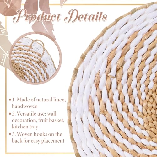 9 Pack Boho Wall Basket Decor, Seagrass Rattan Woven Wall Basket Decoration, Wicker Boho Walls Decor, Round Handmade Bohemian Hanging Baskets for Farmhouse, Living Room, Display Table Setting, Kitchen