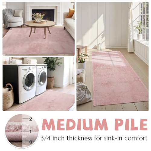 jinchan Solid Plush Runner Rug 2x5 Performance Shaggy Washable Hallway Rug Soft Modern Faux Wool Cozy Non Slip Carpet for Bedroom Laundry Room Living Room Kids Nursery Pink - color: Solid Pink, size: 2' x 5' (Runner)