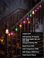 8.5ft LED Halloween String Lights with 10 LED Bulbs, Fairies Bats Spiders Lights - color: Multicolor Fairies Bats Spiders