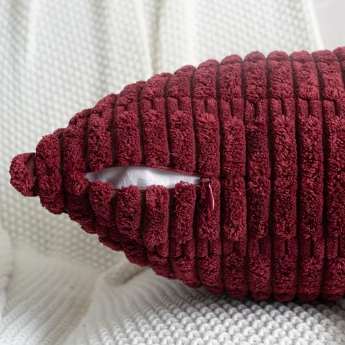 Pack of 2 Burgundy Corduroy Decorative Lumbar Throw Pillow Covers 20x12 Inch Soft Boho Striped Pillow Covers Modern Farmhouse Home Decor for Sofa Living Room Couch Bed - color: Burgundy, size: 20" x 12" (Pack of 2)