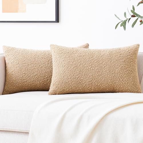 Mixhug Decorative Boucle Throw Pillow Covers, Camel, 12 x 20 Inches, Pack of 2 - Textured Boho Pillow Covers for Couch and Bed - color: Camel, size: 20" x 12" (Pack of 2)