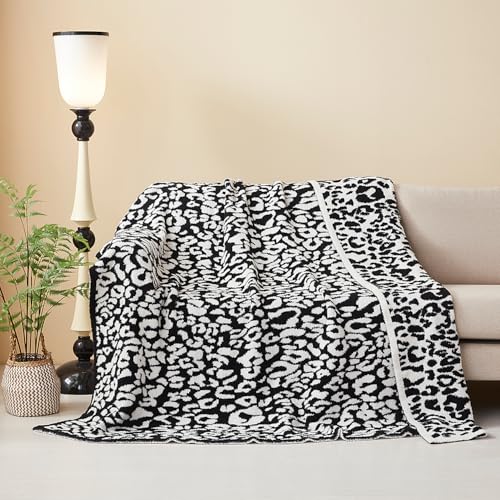 MH MYLUNE HOME Ultra Soft Leopard Throw Blanket (50x60 inches) Microfiber Blanket Plush Warm Reversible Cheetah Blanket Leopard Pattern Throw for Couch Bed Sofa - Black and White, 50"x60" - color: Leopard Black White, size: 50"x60" - 550 GSM