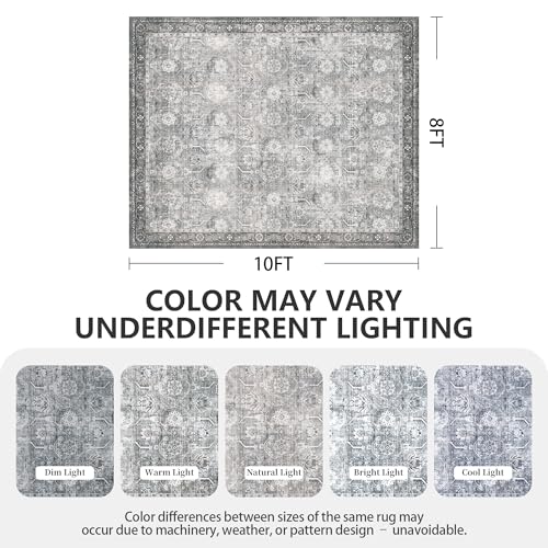 8x10 Area Rugs, Soft Non Slip Low Pile Washable Rug, Boho Modern Rug for Living Room, Bedroom, Dining Room, Distressed Grey - color: Distressed Grey, size: 8' x 10' (Rectangular)