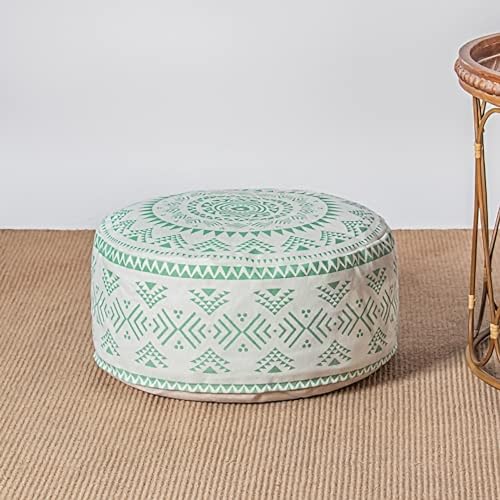 MOCOFO Unstuffed Round Pouf Covers Boho Colorful Geometric Ottoman Pouf Cover with Handle Design,Decoration Footstool for Living Room,Bedroom,Patio (Light Green,18x18x8) - color: Light Green