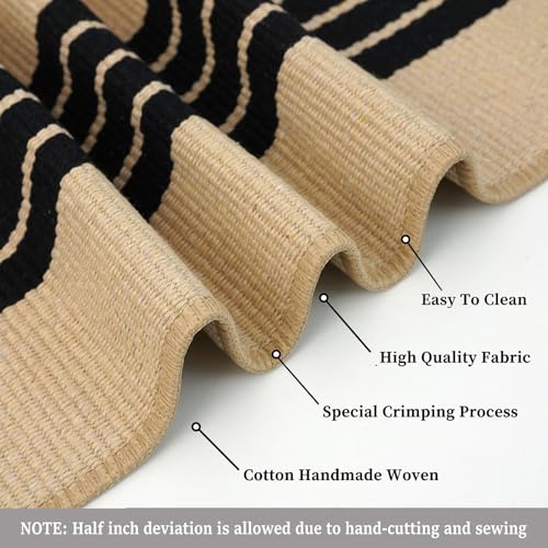 KILOCOCO Striped Rug 2.3'x3.6' Indoor Outdoor Rugs Front Door Mat Hand Woven Cotton Washable Striped Layered Doormats for Front Door/Kitchen/Farmhouse/Entryway/Patio, Brown - color: Brown and Black Stripe, size: 2'4" x 3'7" (Rectangular)