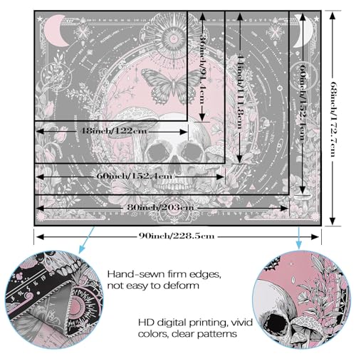 Haibimen Skull Tapestry Pink Gothic Mushroom Butterfly Moon Tapestry for Bedroom Witchy Skeleton Floral Mystic Tapestries Wall Hanging for Living Room, Bedroom, Dorm (Black 5, 60''×44'') - color: Black 5, size: 60''×44''
