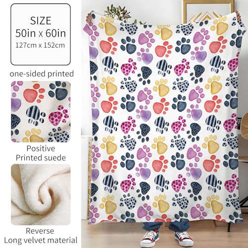 Throw Blanket for Couch, 300GSM Warm Soft Cozy Flannel Blanket, Cute Blanket for All Seasons Bedroom Home Decor Gifts, Colorful Dog Paws 50x60 Inches - color: Colorful Dog Paws