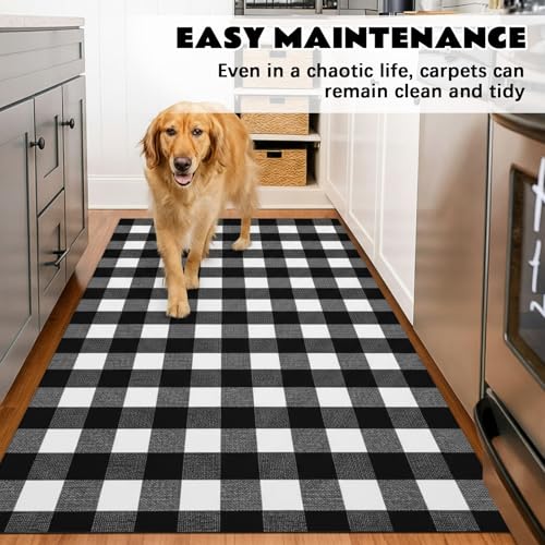 Drydiet 2 Pcs Black and White Buffalo Plaid Rug 2.3 x 3.6 ft Outdoor Front Door Rug Cotton Spring Decor Washable Doormat Modern and Simple Farmhouse Layering Mats for Front Porch Home Entryway Decor