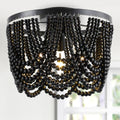 Black Boho Chandelier,Wood Beaded Chandelier Light Fixture, 12.6 inch Bohemia Draped Bead Flush Mount/Semi Flush Mount Ceiling Light Fixture for Dinning Room Bedroom Hallway - color: Black 12.6"
