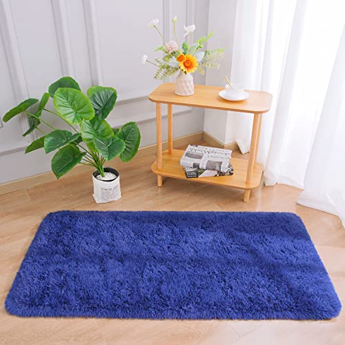Chicrug Soft Runner Rug for Bedroom Living Room Plush Fluffy Rug 2x4 Feet, Shag Furry Runner Rug Carpet Non Shedding for Nursery Children Kids Girls Room Home Decorative, Navy - color: Navy, size: 2' x 4' (Runner)