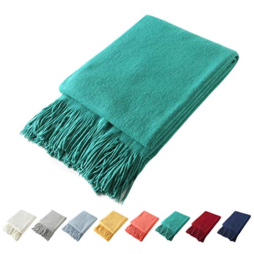 Homiest Decorative Knitted Throw Blanket with Fringe Soft & Cozy Tassel Blanket for Couch Sofa Bed (Teal,50x60) - color: Teal, size: 50" x 60"