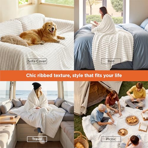 Bedsure GentleSoft California King Size White Fleece Blanket for Bed - Cozy Soft Blankets for Women, Cute Large Throws for Girls, Off White, 102x96 Inches - color: Off White, size: California King