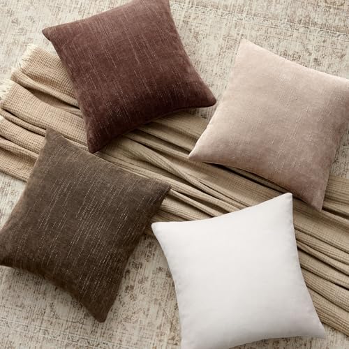 18x18 Inch Set of 2 Textured Throw Pillow Covers Decorative Soft Accent Square Chenille Pillowcases Neutral Farmhouse Cushions Modern Home Decor for Couch Sofa Bedroom Living Room,White - color: White, size: 18" x 18" (Pack of 2)