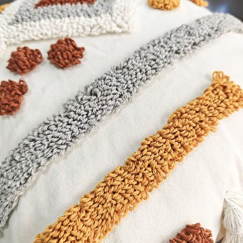 Andreannie Pack of 2 Boho Tufting Throw Pillow Cover Embroidered Textured Cushion Cover with Tassels Soft Home Decororative for Couch Sofa 18x18 inch (Boho Grey Yellow) - color: Boho Grey Yellow