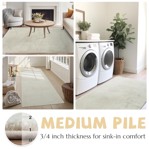 jinchan Solid Plush Area Rug 2x3 Performance Shaggy Washable Rug Indoor Entryway Doormat Soft Modern Faux Wool Cozy Non Slip Carpet for Living Room Kid Room Bedroom Nursery Ivory - color: Solid Ivory, size: 2' x 3' (Rectangular)
