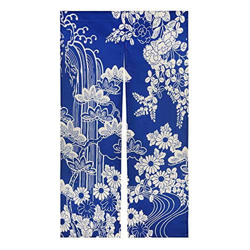 LIGICKY Japanese Style Noren Doorway Curtains Thick Long Type Printed Door Hanging Tapestries for Home Decoration 33.5 x 59inch, Blue (Chrysanthemum) - color: Chrysanthemum, size: 33.5"W x 59"L (Pack of 1)