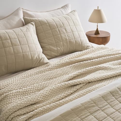 EVERGRACEHOME Chunky Chenille Knit Throw Blanket for Couch, Soft Luxurious Oversized King Moss Stitch Blanket for Bed, Large Cozy Farmhouse Knitted Throw for Sofa, Beige, 92" x 108" - color: Beige, size: 108" X 92"