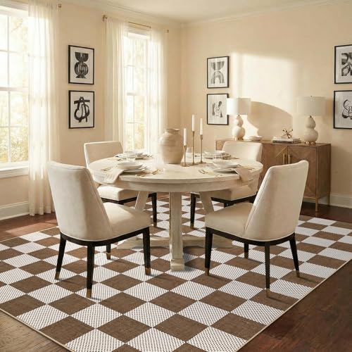 GarveeHome Checkered Terracotta Brown 8x10 Area Rugs for Living Room Geometric Diamond Dot Modern Neutral Boho Soft Low-Pile Large Rug for Bedroom Nursery Living Room Entryway Non-Slip TPE Backing - color: Terracotta Brown, size: 8' x 10' (Rectangular)