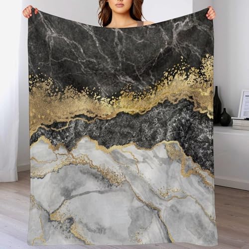 Modern Marble Blanket, Abstract Luxury Baroque Golden Black White Stone Veins Pattern Soft Warm Cozy Plush Flannel Covers for Livingroom Bedroom Couch Chair Camping Travel Home Decor Tapestry 30x40in - color: Abstract-1, size: 30W" x 40L"