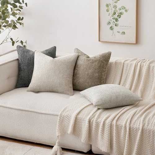 MIULEE Pack of 2 Couch Throw Pillow Covers 18x18 Inch Dark Gray Modern Boho Accent Decorative Pillow Covers Soft Polyester Farmhouse Cushion Covers for Home Decor Bed Sofa Living Room - color: Dark Gray, size: 18" x 18" (Pack of 2)