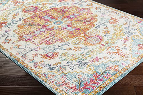 Hauteloom Kaleidoscope Area Rug - Medallion Distressed Floral Border Faded - Traditional Oriental Turkish Transitional Boho - Beige, Mustard, Medium Gray, Multicolor, Cream - 2' x 2'11" - color: Peach, Mustard, Medium Gray / Hosking, size: 1'11" x 2'11" (
