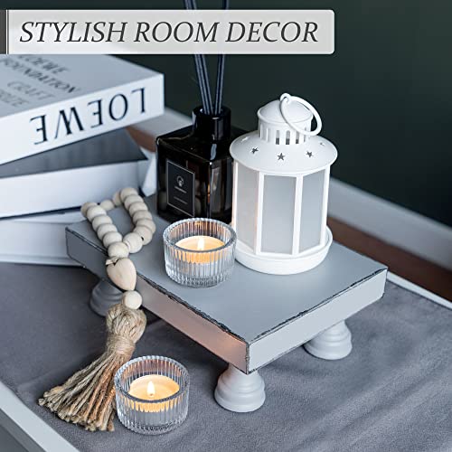 EOSAHR Decorative Wood Riser for Display : Modern Farmhouse Pedestal Stand for Home & Kitchen Decor and Stylish Soap Stand for Sink - Rustic Bathroom Counter Tray and Countertop Organizer (Light Gray) - color: Gray - Paulownia Wood