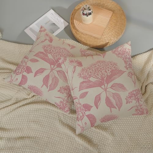 Pink Pillow Covers 16x16 Inch 2 Pcs Boho Vintage Floral Decor Throw Pillows Hydrangea Flower Seasonal Outdoor Farmhouse Neutral Accent Decoration Pillowcase Linen Cushion Cover for Sofa - color: Boho Pink Hydrangea, size: 16" x 16" (Pack of 2)