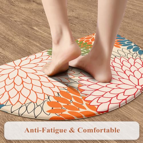 KIMODE Half Circle Kitchen Mats for Floor Cushioned Anti Fatigue,Semi Round Boho Kitchen Rug Non Slip,Waterproof Padded Kitchen Floor Mat Carpet Decor for Sink Laundry Bathroom,Colorful - color: Colorful, size: 28" x 18" (1 PC)--0.47 inches