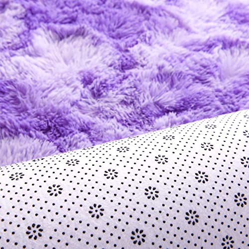 junovo Ultra Soft Washable Shaggy Rug - Non-Slip Oval Carpet for Nursery, Kids Bedroom & Home Decor (2.6x5.3ft Tie-Dye Purple) | Plush Fluffy Floor Mat for Cozy Living Spaces - color: Tie-dye Purple, size: 2.6' x 5.3'