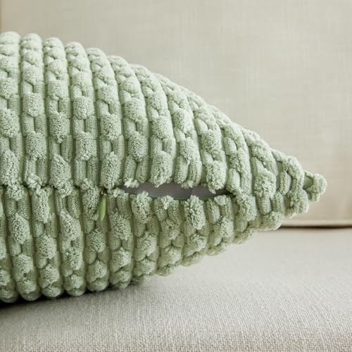 Fancy Homi 2 Packs Sage Green Decorative Throw Pillow Covers 18x18 Inch for Couch Bed Sofa, Modern Farmhouse Boho Home Decor, Soft Cute Plush Corduroy Cushion Case 45x45 CM - color: Sage Green, size: 18" x 18" (Pack of 2)