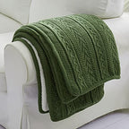 Longhui bedding Olive Green Acrylic Cable Knit Sherpa Throw Blanket - Thick, Soft, Big, Cozy Olive Green Knitted Fleece Blankets for Couch, Sofa, Bed - 50 x 63 Inches - color: Olive Green, size: 50" x 63", Standard