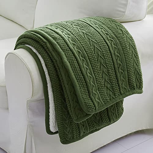 Longhui bedding Olive Green Acrylic Cable Knit Sherpa Throw Blanket - Thick, Soft, Big, Cozy Olive Green Knitted Fleece Blankets for Couch, Sofa, Bed - 50 x 63 Inches - color: Olive Green, size: 50" x 63", Standard