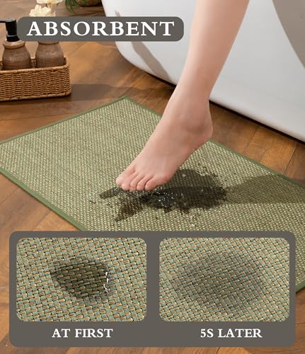 YIHOUSE Bathroom Rugs Sets 2 Pieces, Green Ultra Thin Bath Mats Fit Under Door, Absorbent Quickly Dry Rubber Backing Braided Bath Mat Set, Non Slip Washable Bath Rugs for Bathroom Floor, Green - color: Green, size: 2pieces