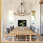 Farmhouse L53'' Wooden Square Chandelier Natural 10-Light Rustic Rectangular Candle Chandeliers Long Ceiling Pendant Lighting for Living Dining Room Foyer Kitchen Bedroom High Ceiling,E12 - color: Natural, size: 53 inches