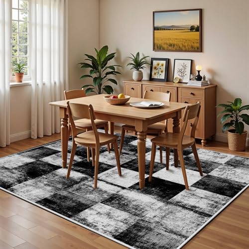 Distressed Plaid Rugs, 2x3 Rug, Black and White Checkered Rugs for Entryway, Abstract Modern Door Mat Indoor Entrance, Washable Area Rug, Small Carpet, Low Pile Non Slip, Contemporary Home Decor - color: Black2, size: 2x3 ft