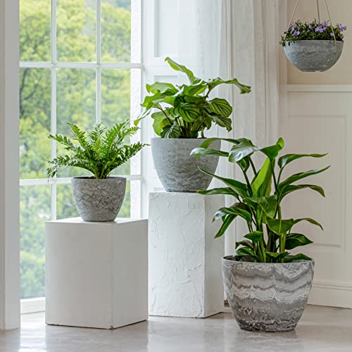 LA JOLIE MUSE Large Hanging Planters for Indoor Outdoor Plants, Hanging Flower Pots Marble Pattern (13.2 Inch,Set of 2) - color: Marble Pattern