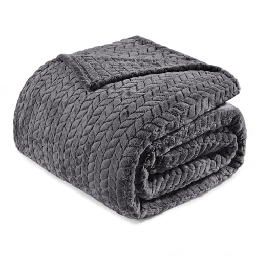 Exclusivo Mezcla Fleece Twin Size Blanket for Bed, 60x80 Inches Soft Cozy Jacquard Flannel Blankets, Lightweight Fuzzy Plush for Women, Dark Grey - color: Dark Grey, size: Twin ( 60x80 IN )