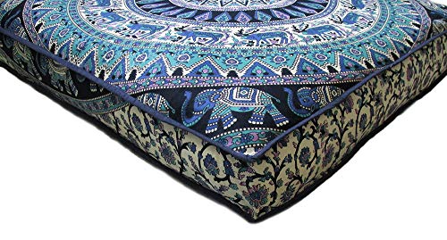 CRAFT KALA Mandala Floor Pillow Cushion Cover Seating Throw Cover Hippie Decorative Bohemian Ottoman Poufs Pillow Cases Boho Indian Cotton Living Room Yoga Home Décor (24" Square, Green Deer Elephant) - color: Green Deer Elephant, size: 24" x 24" (Pack of